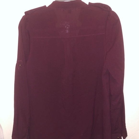 Burgundy Chiffon Button Down Shirt - Picture 4 of 5